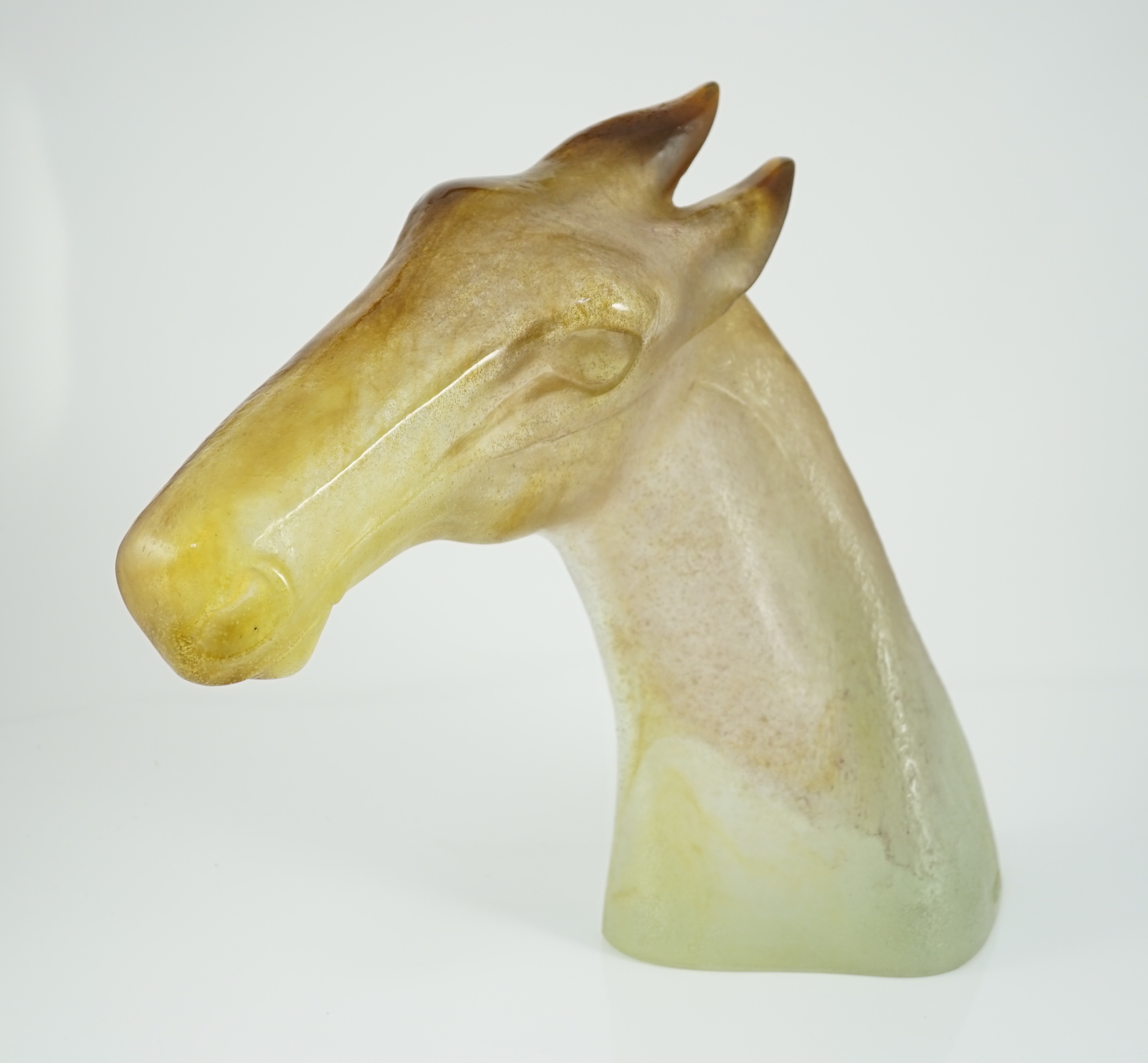 A large Daum pâte-de-verre model of ‘Appaloosa’ horse's head, designed by Claude L’Hoste (1929-2009)